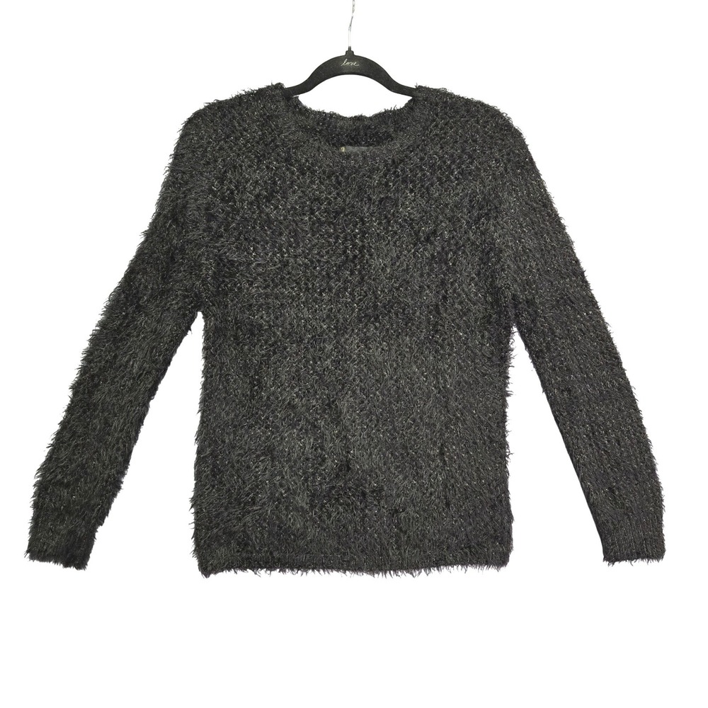 Goth Whimsigoth Eyelash Knit Metallic Sparkle Sweater Medium Black Crew Neck